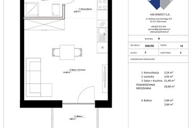 Rzut - Mieszkanie na sprzedaż 1 pokój o powierzchni 28,68 m² - numer 10D/40 w Jasielska 8C etap II