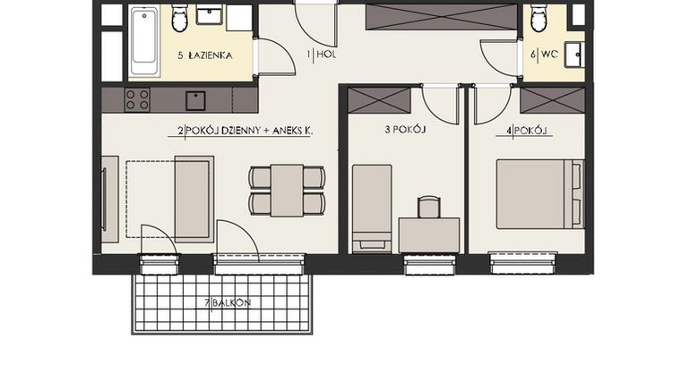 Rzut - Mieszkanie na sprzedaż 3 pokoje o powierzchni 60,06 m² - numer 89 w Osiedle Platinum III