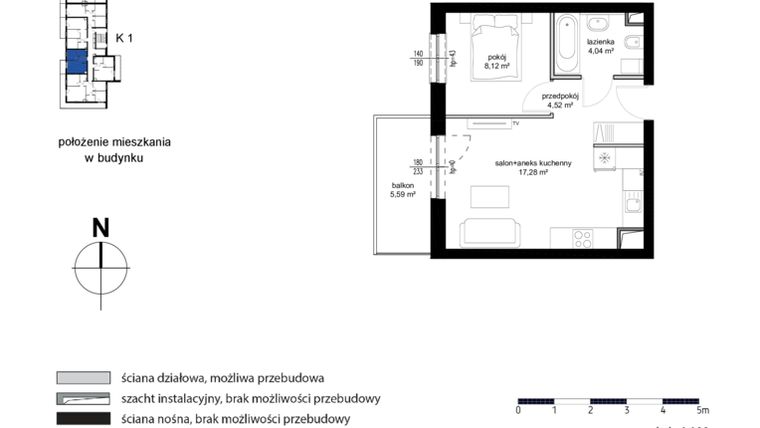 Rzut - Mieszkanie na sprzedaż 2 pokoje o powierzchni 33,96 m² - numer M8 w Kwarcowe Wzgórze