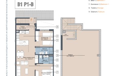 Rzut - Mieszkanie na sprzedaż 2 pokoje o powierzchni 65,6 m² - numer 1.1.B w LA Sunrise - Los Alcázares