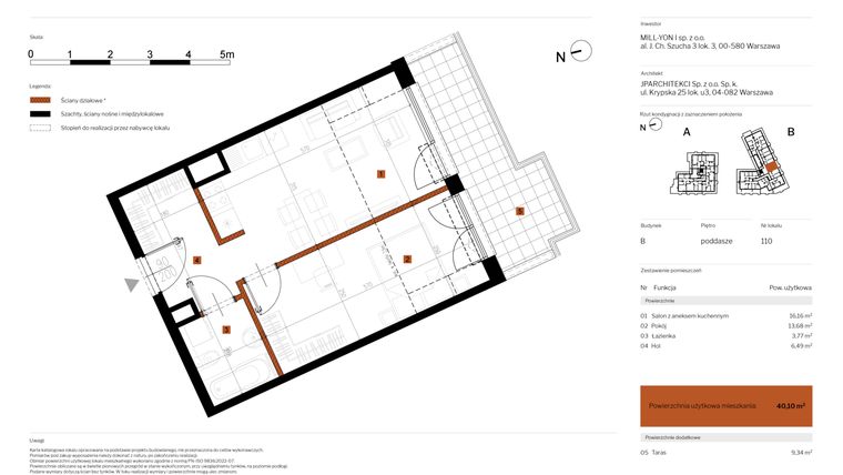 Rzut - Mieszkanie na sprzedaż 2 pokoje o powierzchni 40,1 m² - numer 110 w MY Głębocka