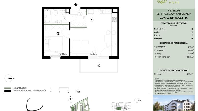 Rzut - Mieszkanie na sprzedaż 2 pokoje o powierzchni 41,22 m² - numer A.1.16 w Bukovo Park