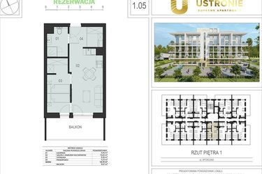 Rzut - Mieszkanie na sprzedaż 2 pokoje o powierzchni 34,7 m² - numer 1.05 w Ustronie Supreme Apartments