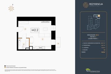 Rzut - Mieszkanie na sprzedaż 1 pokój o powierzchni 34,9 m² - numer M.2.2 w Rezydencja Śródmiejska