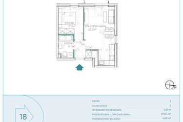 Rzut - Mieszkanie na sprzedaż 2 pokoje o powierzchni 37,04 m² - numer C18 w Dwa Jeziora CD