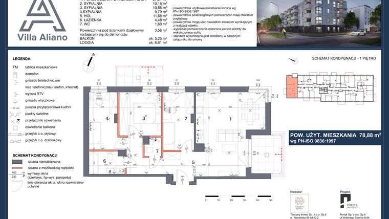 Rzut - Mieszkanie na sprzedaż 4 pokoje o powierzchni 79,07 m² - numer M20 w Villa Aliano