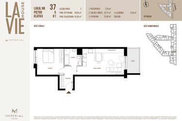 Rzut - Mieszkanie na sprzedaż 2 pokoje o powierzchni 50,95 m² - numer 37 w La Vie House