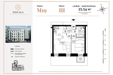 Rzut - Mieszkanie na sprzedaż 2 pokoje o powierzchni 35,54 m² - numer 19 w Niecała Prestige Residence