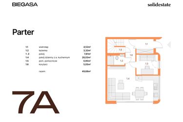 Rzut - Mieszkanie na sprzedaż 5 pokoi o powierzchni 100,07 m² - numer 7A w BIEGASA