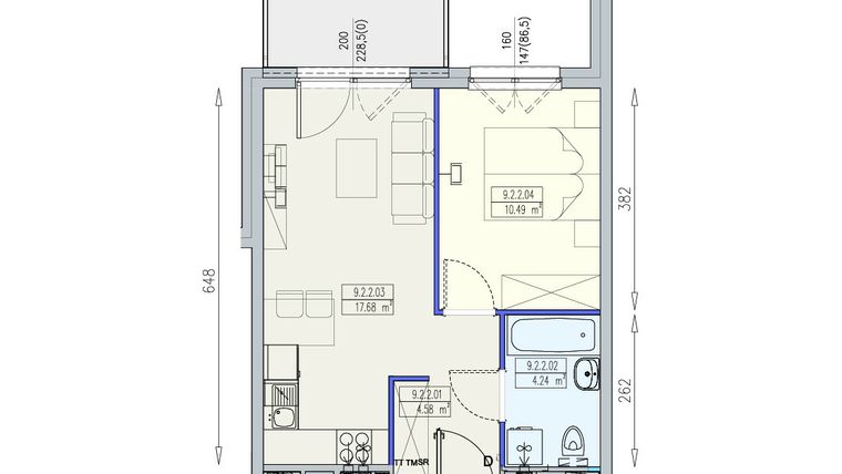 Rzut - Mieszkanie na sprzedaż 2 pokoje o powierzchni 36,99 m² - numer K2 9/2/2/2a w Południk 17 - budynek K2