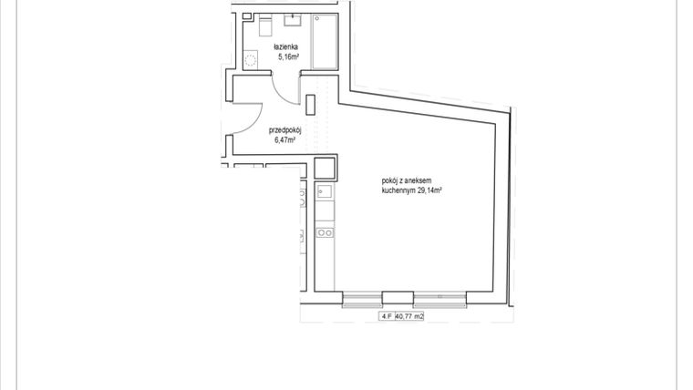Rzut - Mieszkanie na sprzedaż 1 pokój o powierzchni 40,77 m² - numer 4/18. w Apartamenty Nowy Targ