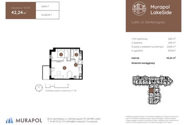 Rzut - Mieszkanie na sprzedaż 2 pokoje o powierzchni 42,24 m² - numer 1.B.1.09 w Murapol LakeSide