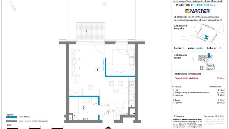 Rzut - Mieszkanie na sprzedaż 1 pokój o powierzchni 37,38 m² - numer 10 w Daszyńskiego Square etap 2