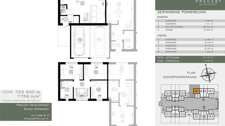 Rzut - Dom na sprzedaż 5 pokoi o powierzchni 93,12 m² - numer S4.1 w Osiedle Sosnowe Łazy