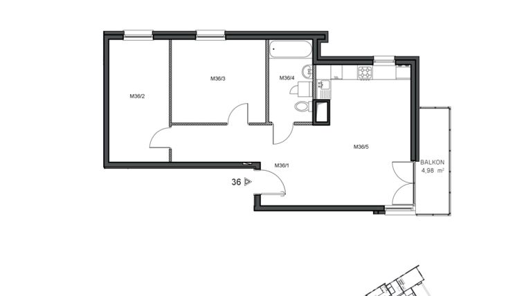 Rzut - Mieszkanie na sprzedaż 3 pokoje o powierzchni 62,89 m² - numer 36 w Wzgórze Krzemionki II