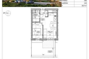 Rzut - Mieszkanie na sprzedaż 2 pokoje o powierzchni 35,57 m² - numer A3.00.10 w AURA