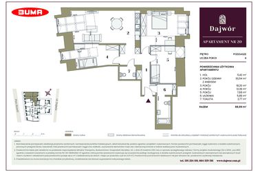 Rzut - Mieszkanie na sprzedaż 4 pokoje o powierzchni 88,89 m² - numer 20 w Dajwór