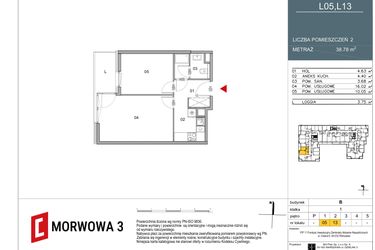 Rzut - Mieszkanie na sprzedaż 2 pokoje o powierzchni 38,78 m² - numer 13 w Morwowa 3 - Apartamenty Inwestycyjne