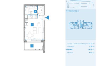 Rzut - Mieszkanie na sprzedaż 1 pokój o powierzchni 28,31 m² - numer 28 w Apartamenty Macadamia