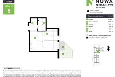 Rzut - Mieszkanie na sprzedaż 2 pokoje o powierzchni 49,47 m² - numer M8 w Nowa Częstochowa Mościckiego