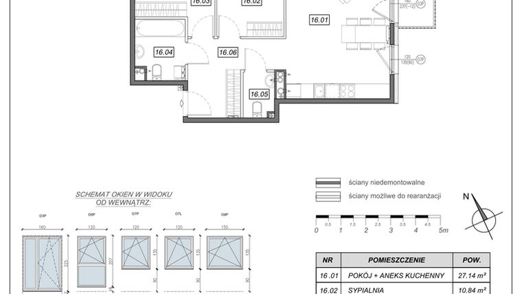 Rzut - Mieszkanie na sprzedaż 3 pokoje o powierzchni 65,08 m² - numer 5.A.16 w Nowe Południe bud. 5