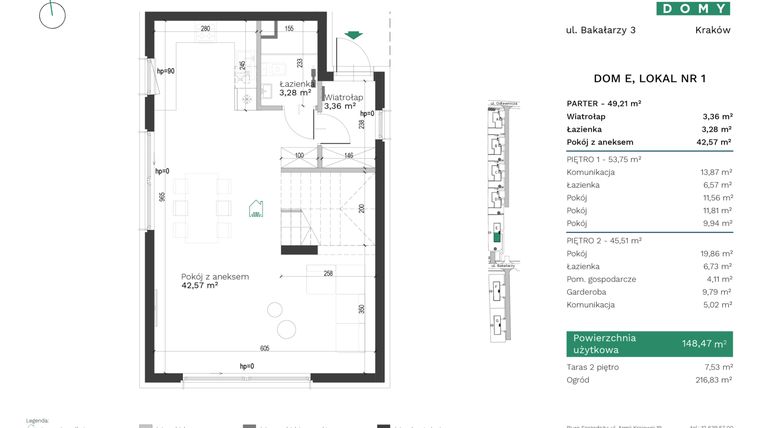 Rzut - Mieszkanie na sprzedaż 5 pokoi o powierzchni 148,47 m² - numer E1 w Destino Domy