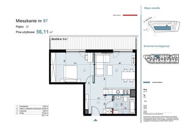 Rzut - Mieszkanie na sprzedaż 2 pokoje o powierzchni 56,11 m² - numer 87 w Medyków 32