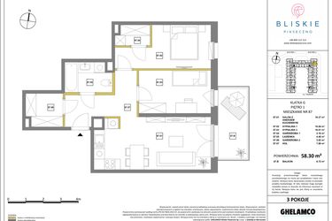 Rzut - Mieszkanie na sprzedaż 3 pokoje o powierzchni 58,3 m² - numer 87 w Bliskie Piaseczno 2