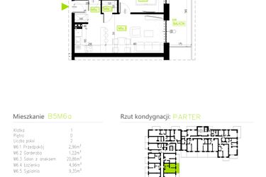 Rzut - Mieszkanie na sprzedaż 2 pokoje o powierzchni 39,35 m² - numer B5M6a w Osiedle Natura Park etap II