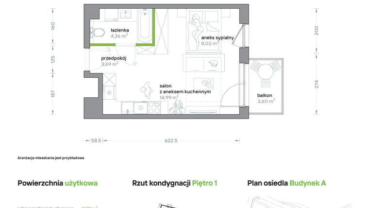 Rzut - Mieszkanie na sprzedaż 1 pokój o powierzchni 31,06 m² - numer A/KL2/1/05 w Podhalańska Vita