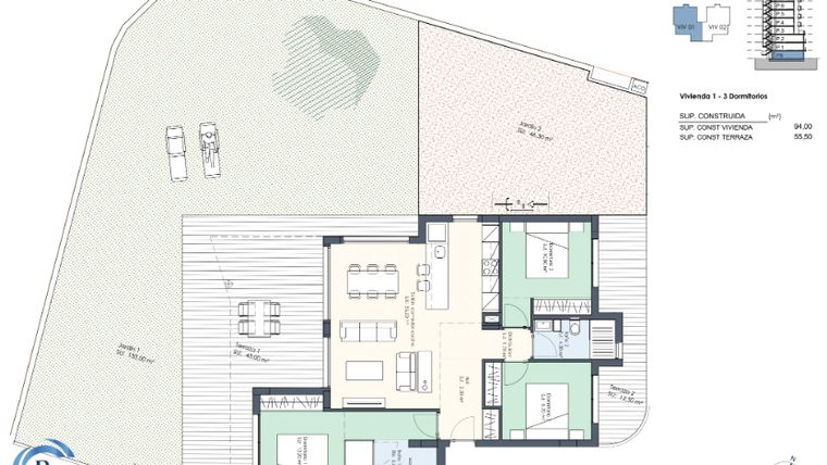 Rzut - Mieszkanie na sprzedaż 3 pokoje o powierzchni 94 m² - numer AP1 w Residencial Royal Park