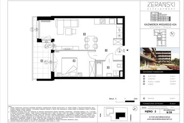 Rzut - Mieszkanie na sprzedaż 2 pokoje o powierzchni 46,86 m² - numer B25 w Kazimierza Wielkiego 42A etap II