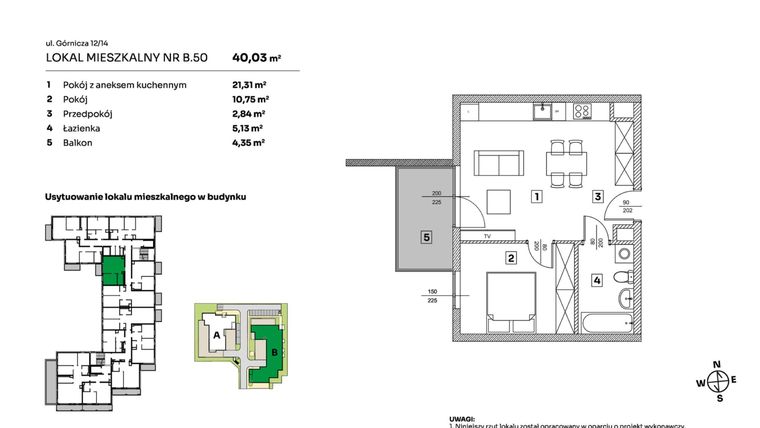 Rzut - Mieszkanie na sprzedaż 2 pokoje o powierzchni 40,03 m² - numer B.50 w Parkove Love