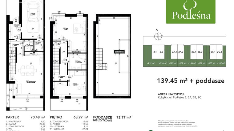 Rzut - Dom na sprzedaż 3 pokoje o powierzchni 212,22 m² - numer 2C/1 w Osiedle Podleśna
