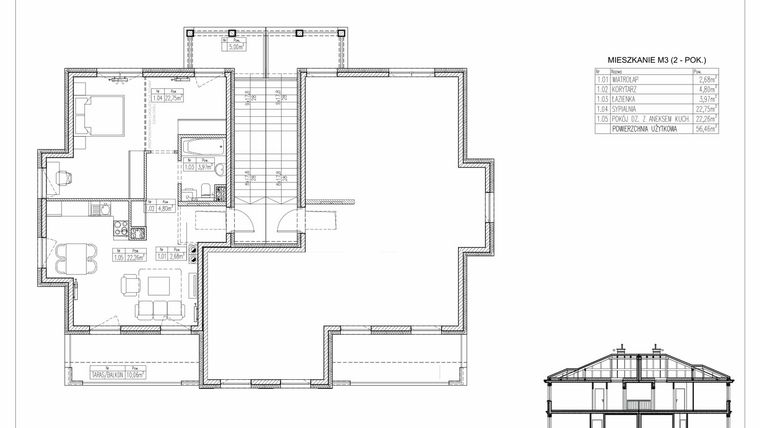Rzut - Mieszkanie na sprzedaż 3 pokoje o powierzchni 56 m² - numer 27.2. w Ogrody Tesoro VI