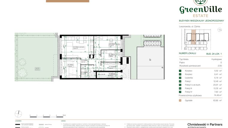 Rzut - Mieszkanie na sprzedaż 4 pokoje o powierzchni 74,48 m² - numer 24.1 w Green Ville