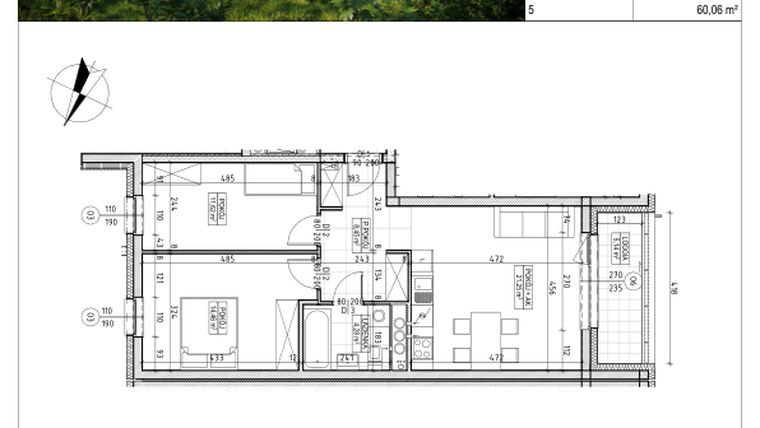 Rzut - Mieszkanie na sprzedaż 3 pokoje o powierzchni 60,06 m² - numer C5.01.41 w Osiedle Panorama Wiślana Etap IV - budynek C5