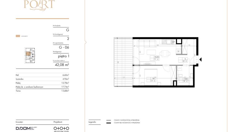 Rzut - Mieszkanie na sprzedaż 2 pokoje o powierzchni 42,08 m² - numer G_6 w Warmiński Port etap V
