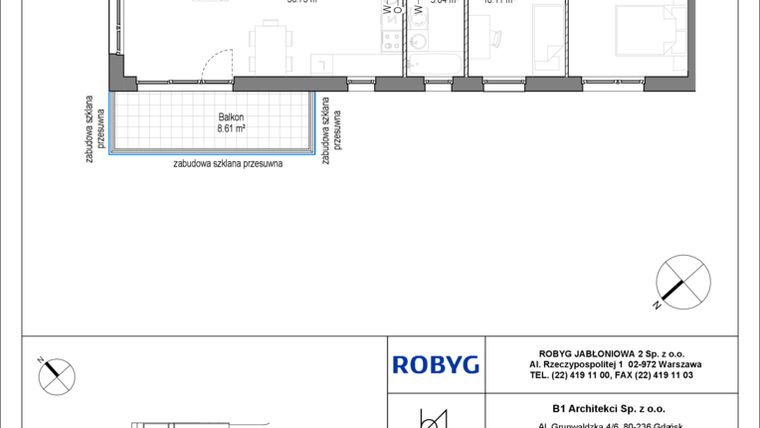 Rzut - Mieszkanie na sprzedaż 3 pokoje o powierzchni 78,65 m² - numer A.3M01 w Kobieli 4