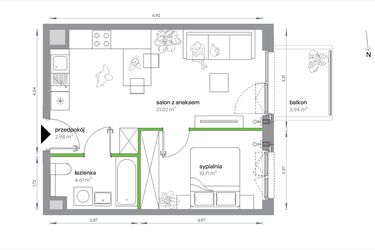 Rzut - Mieszkanie na sprzedaż 2 pokoje o powierzchni 38,72 m² - numer 1/A/2/12 w Sochaczewska Vita