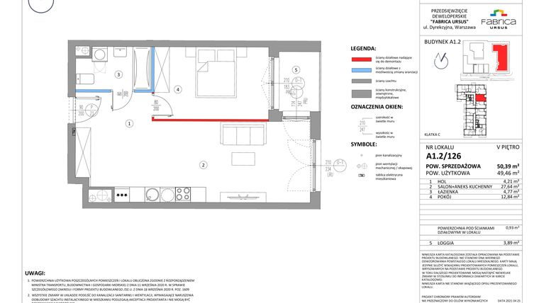 Rzut - Mieszkanie na sprzedaż 2 pokoje o powierzchni 49,39 m² - numer A1.2/126 w Fabrica URSUS