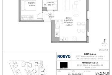 Rzut - Mieszkanie na sprzedaż 2 pokoje o powierzchni 43,9 m² - numer B7.2M01 w ROSA Residence etap II