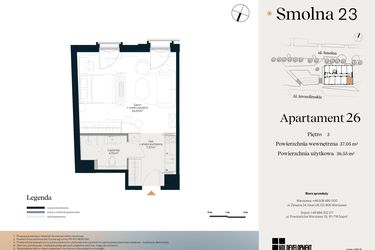 Rzut - Mieszkanie na sprzedaż 1 pokój o powierzchni 37,05 m² - numer U.4.26 w Smolna 23