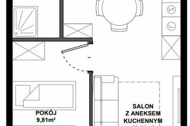 Rzut - Mieszkanie na sprzedaż 2 pokoje o powierzchni 38,42 m² - numer A.5 w Apartamenty Bałtyk