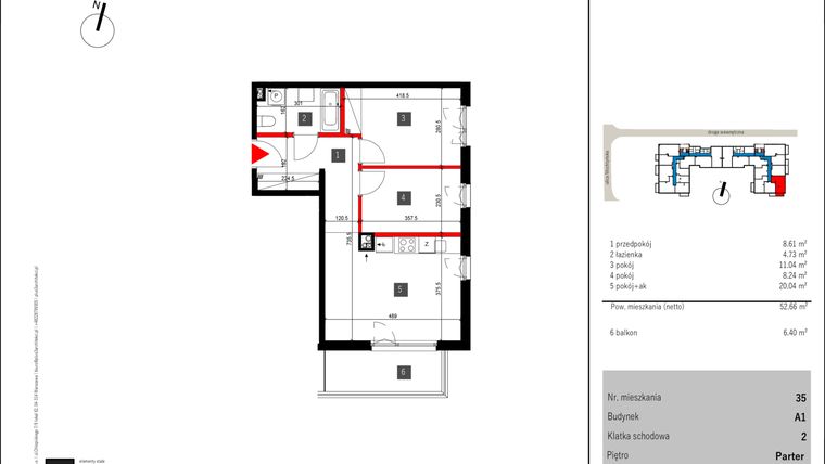 Rzut - Mieszkanie na sprzedaż 3 pokoje o powierzchni 52,66 m² - numer 35 w Mochtyńska 56