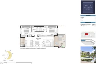 Rzut - Mieszkanie na sprzedaż 2 pokoje o powierzchni 84 m² - numer 2B w Tindra Homes el Lago