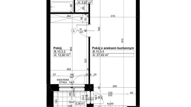 Rzut - Mieszkanie na sprzedaż 2 pokoje o powierzchni 47,37 m² - numer B/10/3 w Świerzawska 13