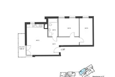 Rzut - Mieszkanie na sprzedaż 3 pokoje o powierzchni 62,93 m² - numer 57 w Wzgórze Krzemionki II