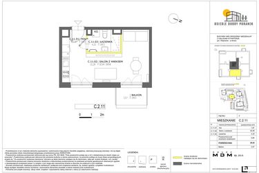 Rzut - Mieszkanie na sprzedaż 1 pokój o powierzchni 29,42 m² - numer C.2.11 w Dobry Poranek