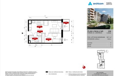 Rzut - Mieszkanie na sprzedaż 2 pokoje o powierzchni 39,71 m² - numer K.256 w Wieża Jeżyce etap V